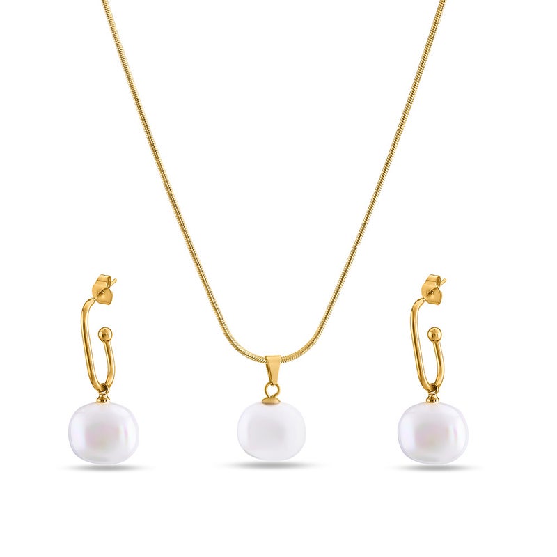 Palmonas Classic Pearl Pendant Necklace & Earring Jewellery Set for Womens - Image 2